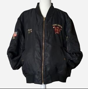 🔥 VINTAGE GRAIL: York Center Fire Dept. MA-1 Flight Bomber Jacket Sz L